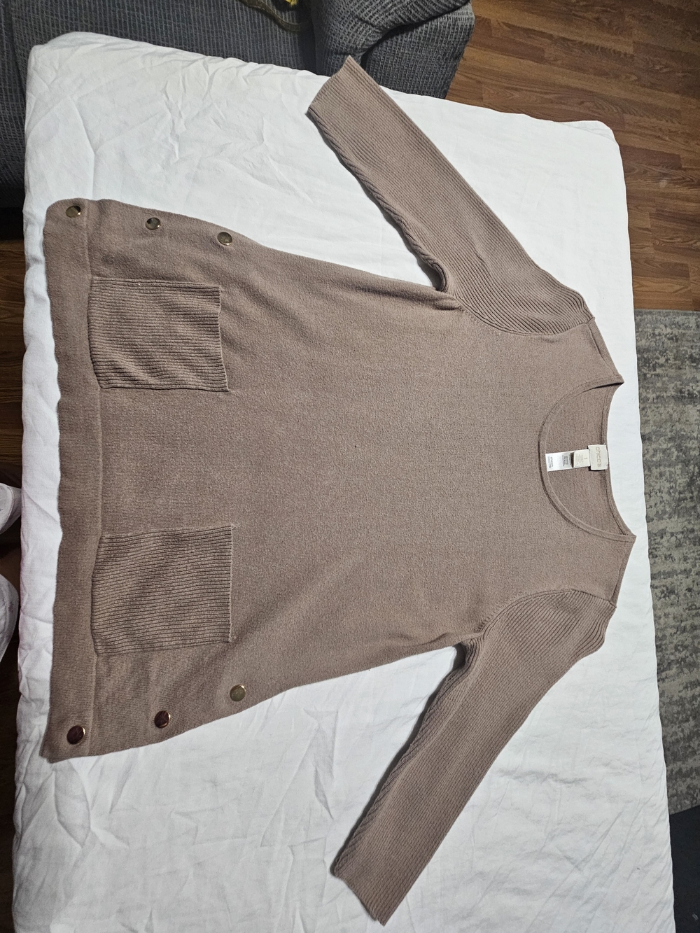 Chico's Mauve-Taupe Button Accent Scoop Neck Sweater
